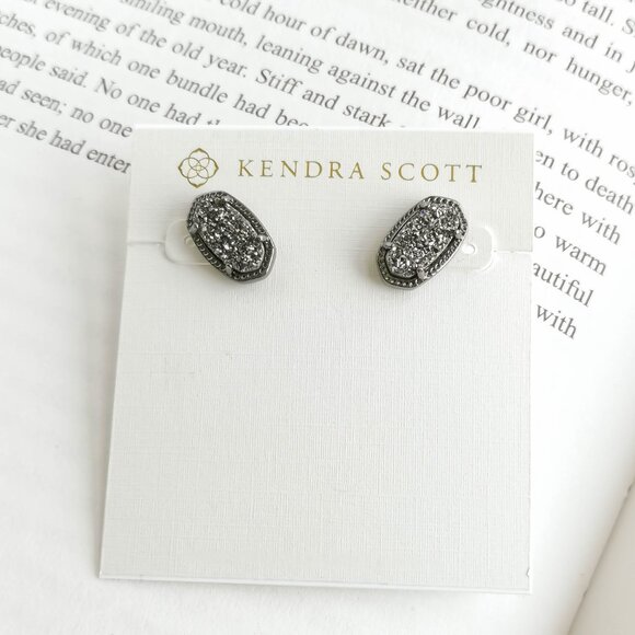 Kendra Scott Jewelry - NEW Kendra Scott Ellie Gunmetal Black Drusy Stud Earrings Authentic